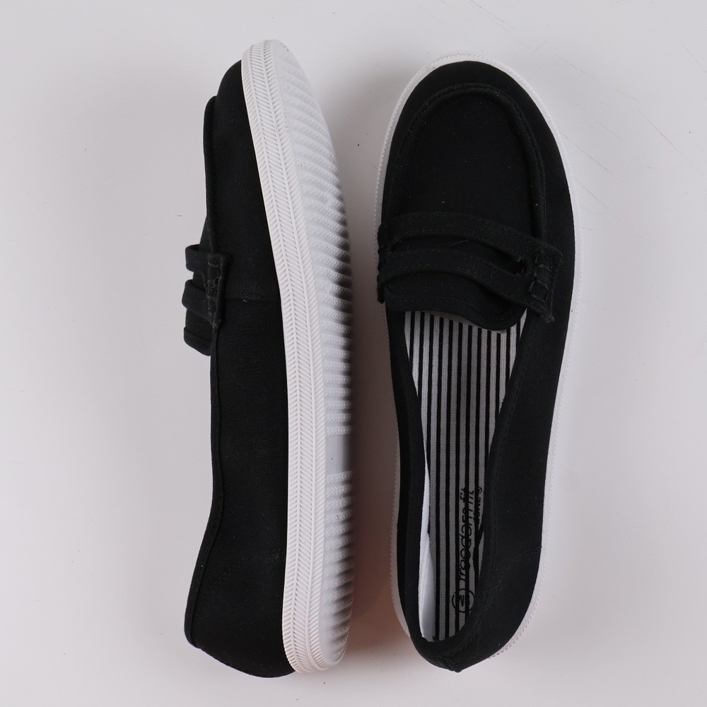 Modern Fit Canvas Penny Loafers Black Solid 9M